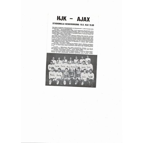 HJK v Ajax European Cup Football Programme 1979/80