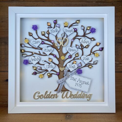 Personalised Anniversary Gift – Custom Family Tree Frame with Names, Pearls & Optional Lights