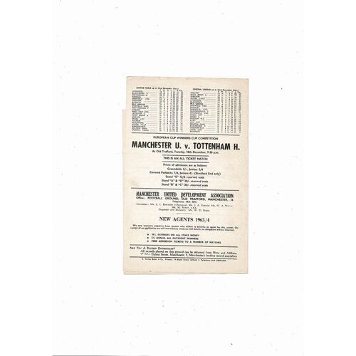 1963/64 Manchester United v Stoke City Central League Football Programme