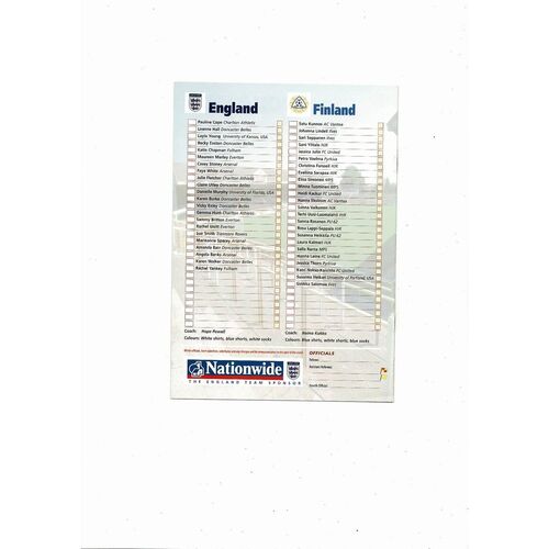 England v Finland 2000/01 Womens International Football Programme