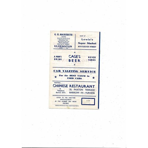 1961/62 Barrow v Darlington Football Programme Dec
