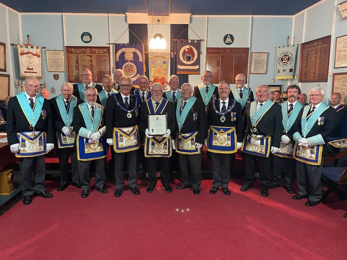 Members of St Piran's Lodge celebrating Maurice Kimber's 50 years as a Freemason