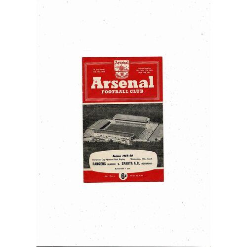 1959/60 Rangers v Sparta European Cup Replay Football Programme @ Arsenal