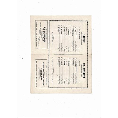 1963 Leigh v St. Helens Lancashire County Challenge Cup Final Rugby League Programme