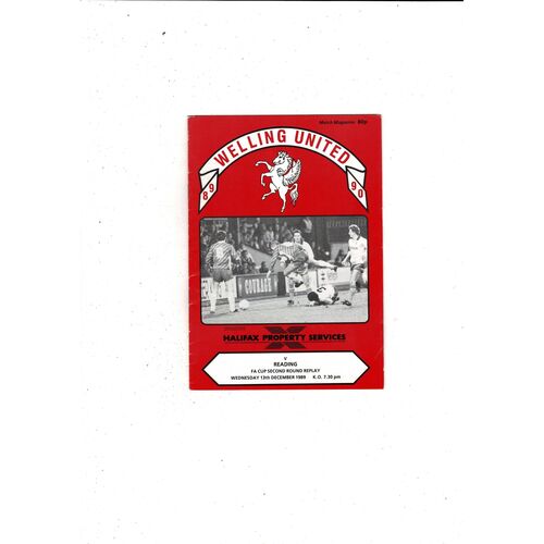 Welling United v Reading FA Cup Replay Football Programme 1989/90