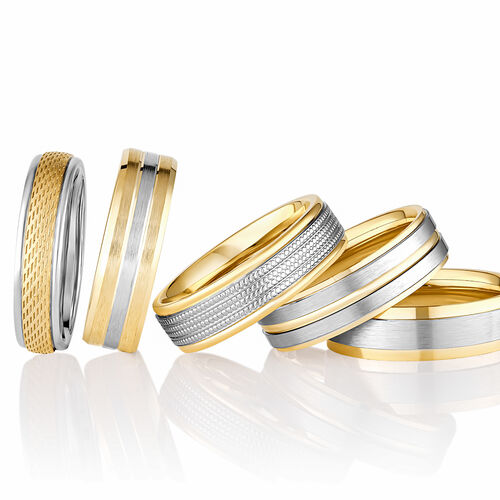 18ct 5mm TWO COLOUR diamond cut two channel contrast ring