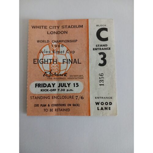 Uruguay v France 1966 World Cup 15th July Match Ticket @ White City