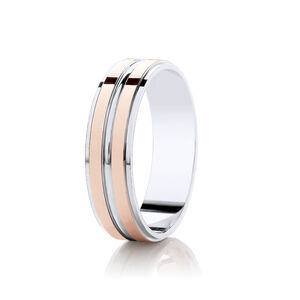 18ct 5mm TWO COLOUR diamond cut two channel contrast ring