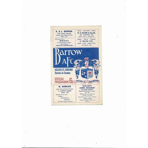 Barrow v Manchester United Lancashire Senior Cup Football Programme 1967/68 Feb