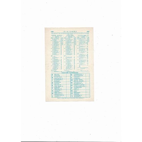 Manchester City v Blackburn Rovers Central League Football Programme 1960/61