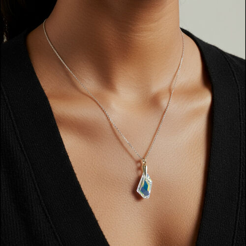 Angled Oblong Aurora Borealis Crystal Pendant