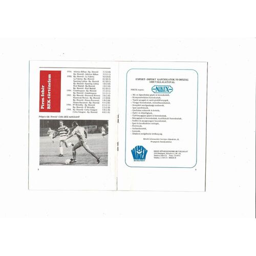 Honved v Vojvodina European Cup Football Programme 1989/90