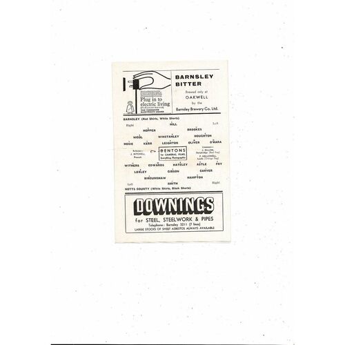 1962/63 Barnsley v Notts County Football Programme