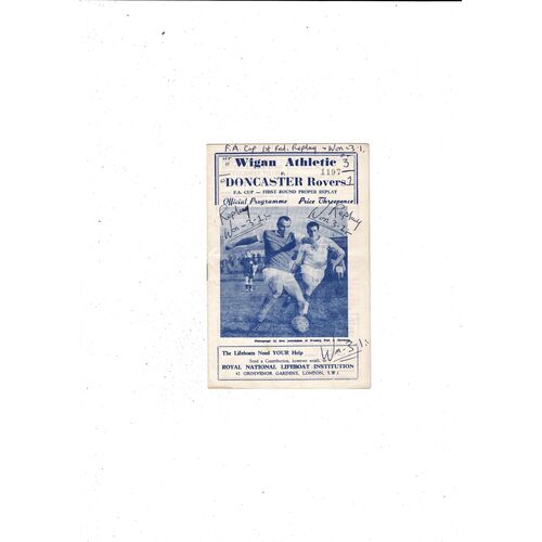 Wigan Athletic v Doncaster Rovers FA Cup Replay Football Programmes 1965/66