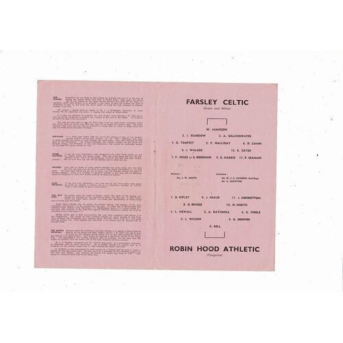 Farsley Celtic v Robin Hood Athletic Leeds Snr Cup Final Football Programme 1961