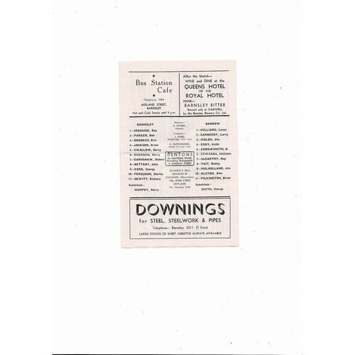 1965/66 Barnsley v Barrow Football Programme