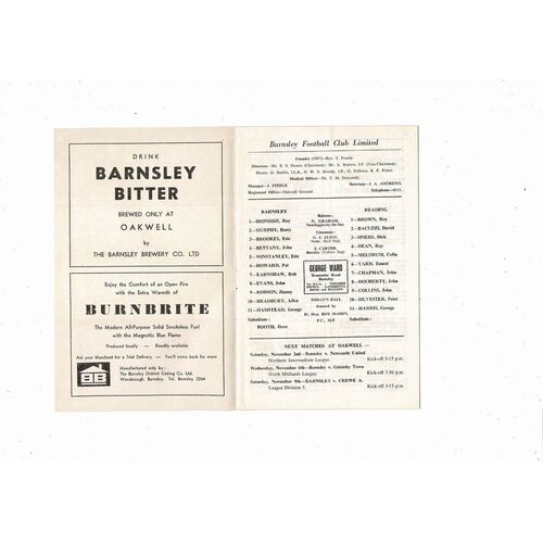 1968/69 Barnsley v Reading Football Programme
