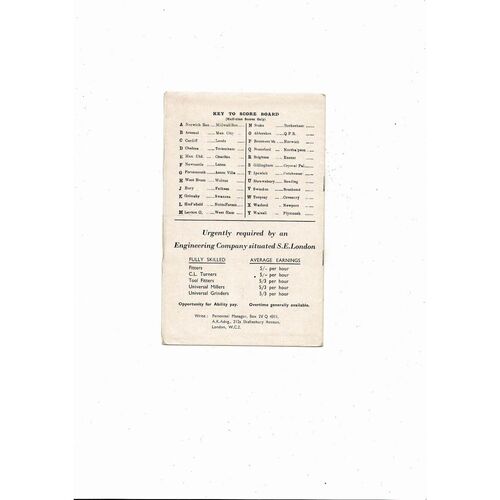 1956/57 Millwall v Southampton Football Programme