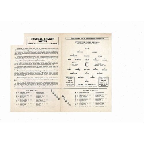 1963/64 Manchester United v Stoke City Central League Football Programme