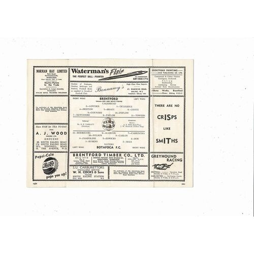 Brentford v Botafoga Friendly Football Programme 1955/56