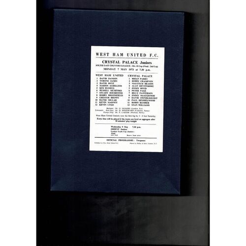 West Ham United v Crystal Palace SEC Cup Final Football Programme 1972/73