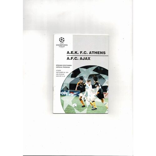 AEK Athens v Ajax UEFA Champions League Football Programme 1994/95