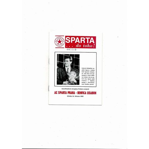 Sparta Prague v Benfica European Cup Football Programme 1991/92