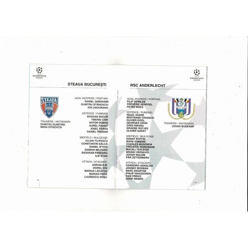 Steaua Bucharest v Anderlecht UEFA Champions League Football Programme 1994/95