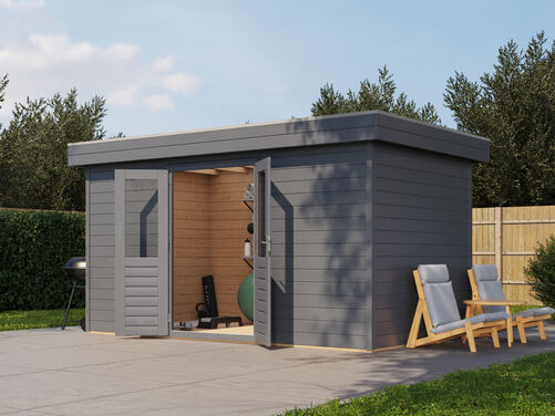 4.2mtr x 2.4mtr 44mm walled Flat Roof Cabin