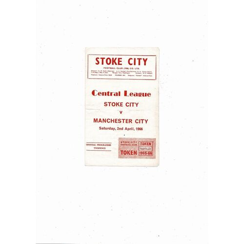 Stoke City v Manchester City Central League Football Programme 1965/66
