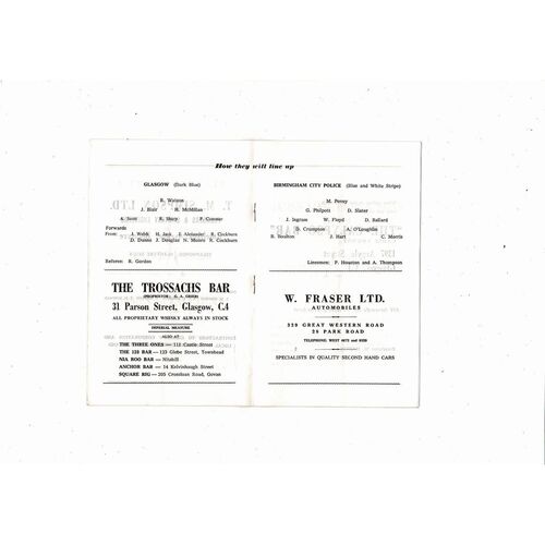 Glasgow Police v Birmingham Police British Police Cup Final Programme 1966/67