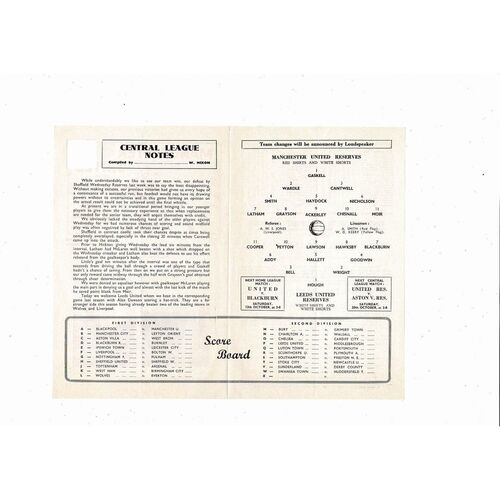 Manchester United v Leeds United Central League Football Programme 1962/63