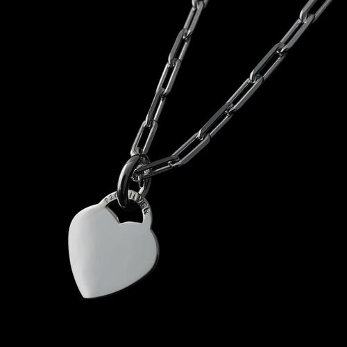 Sterling silver heart tag pendant with paper clip chain