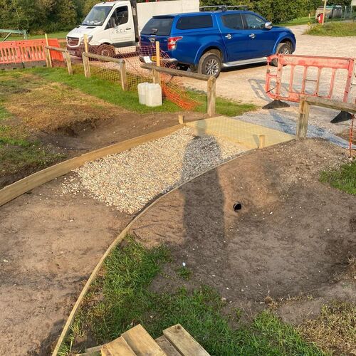 Tarmac starting to be placed on the sensory path