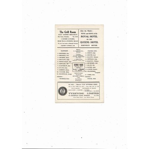 1967/68 Barnsley v Exeter City Football Programme