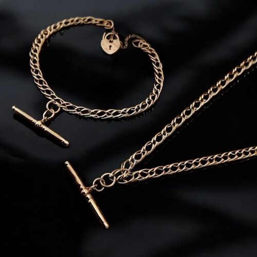 9ct double curb bracelet with T-bar