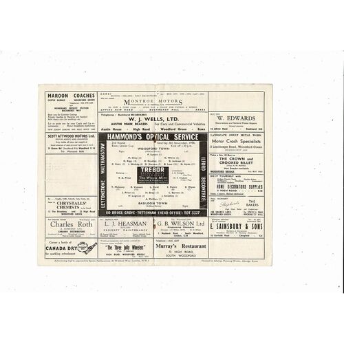 1958/59 Woodford Town v Basildon Town Essex Snr Cup Football Programme
