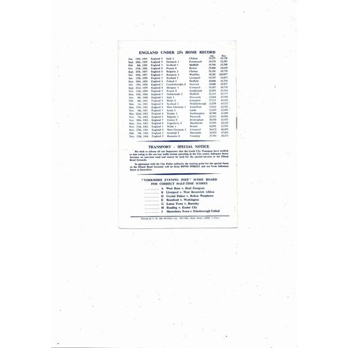 1965 England v Czechoslovakia U23 Football Programme @ Leeds United