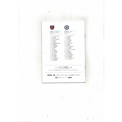 2022/23 West Ham United v Chelsea Womens League Cup Football Programme