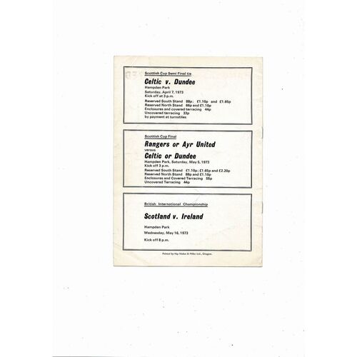 1973 Rangers v Ayr United Sottish Cup Semi Final Football Programme