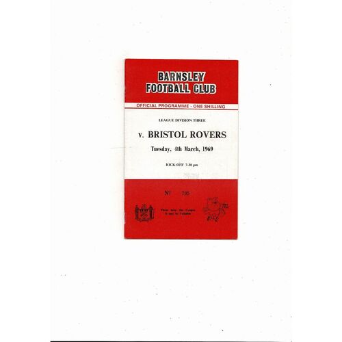 1968/69 Barnsley v Bristol Rovers Football Programme
