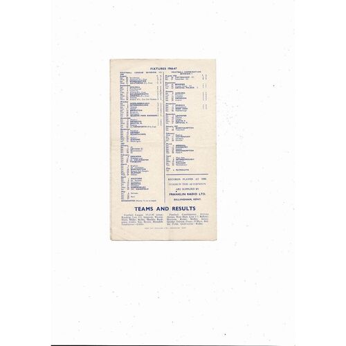 Gillingham v Tamworth FA Cup Football Programme 1966/67