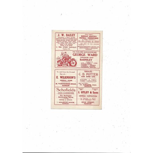 1956/57 Barnsley v Notts County Football Programme