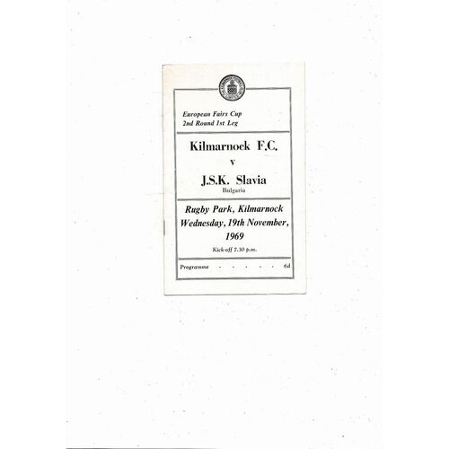 1969/70 Kilmarnock v J.S.K. Slavia Fairs Cup Football Programme