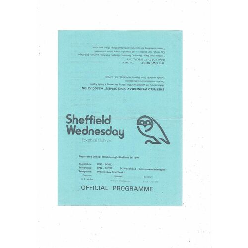 Sheffield Wednesday v Manchester City Central League Football Programme 1985/86