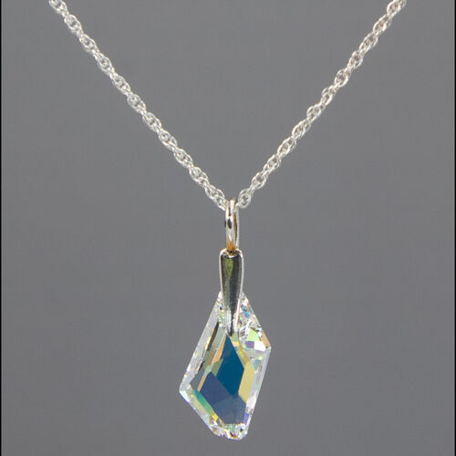 Angled Oblong Aurora Borealis Crystal Pendant