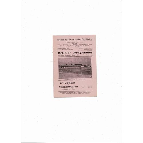 1958/59 Wrexham v Southampton Football Programme
