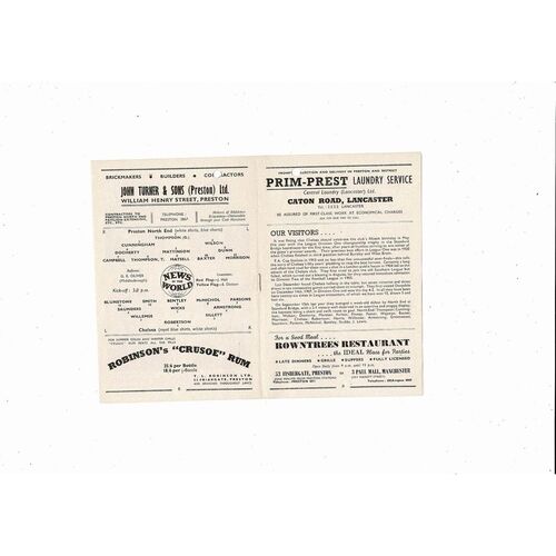 1955/56 Preston v Chelsea Football Programme