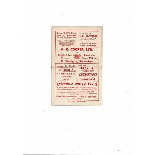 1952/53 Rotherham United v Lincoln City Football Programme