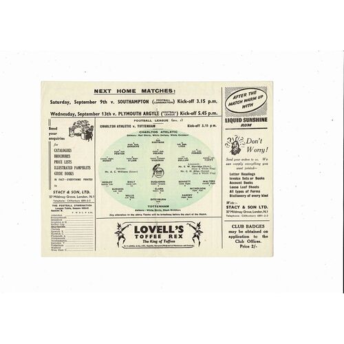 1950/51 Charlton Athletic v Tottenham Hotspur Football Programme